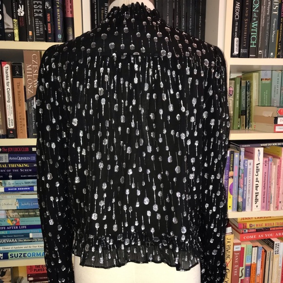 The Kooples Black Silver Smart Shirt with Puffed Sleeves and Polka Dot - Picture 5 of 12